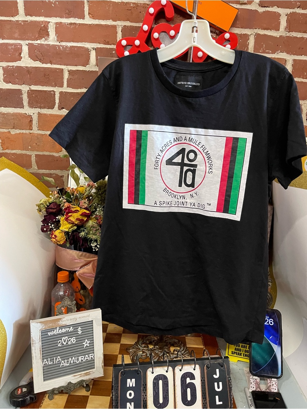 Defend Brooklyn graphic t-shirt featuring the "40 Acres and a Mule